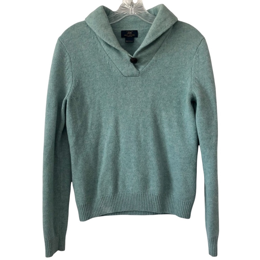 "346" BROOKS BROTHERS 100% Lambswool Shawl Collar Aqua Blue Sweater, M